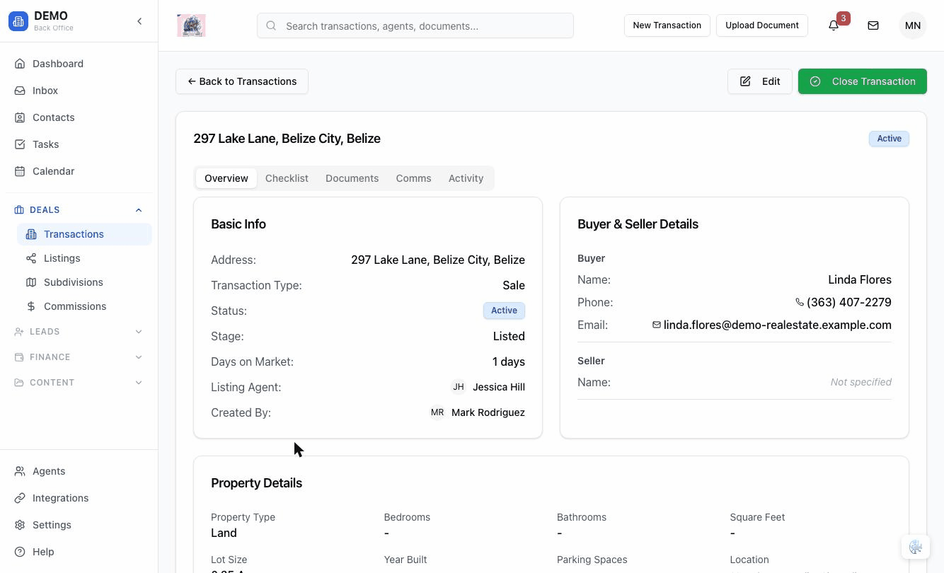 Transaction checklist with approval workflow