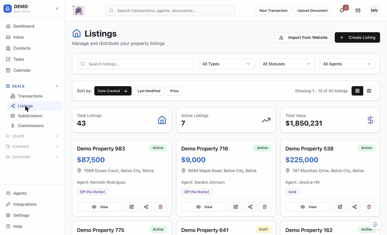 Listing grid with property cards