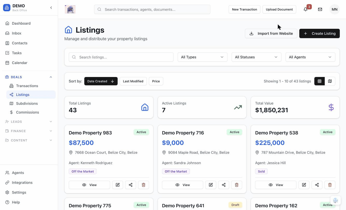 E-signature dashboard with status tracking