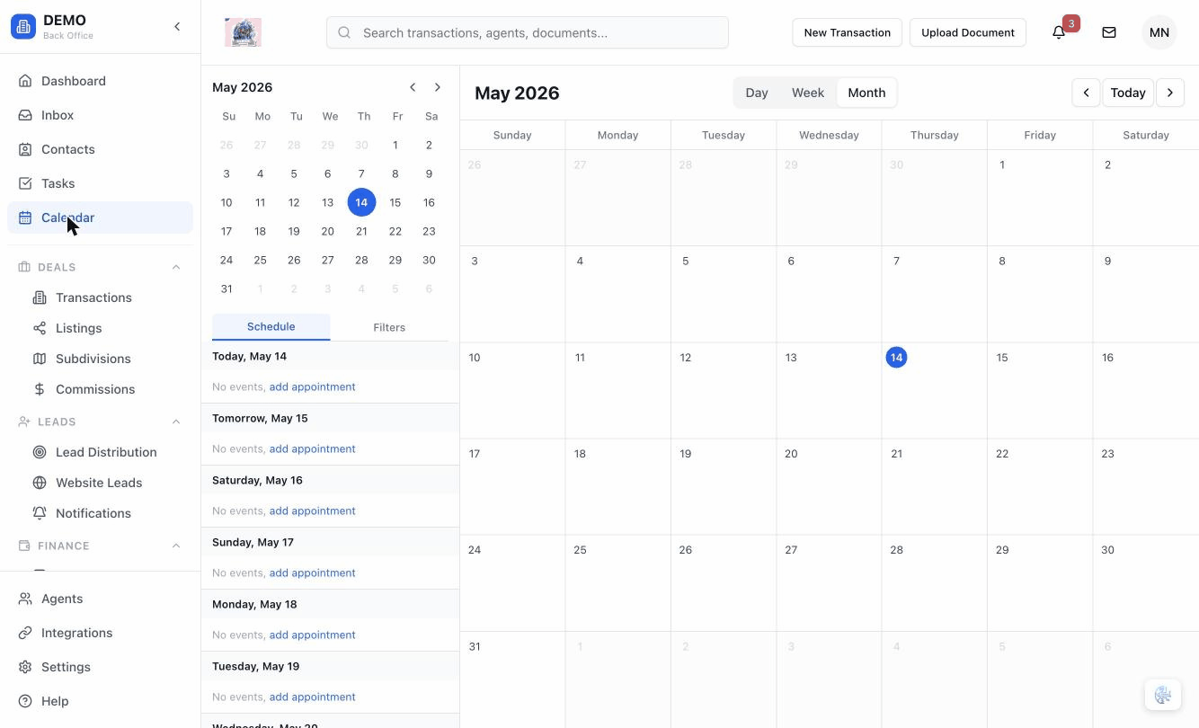 Calendar month view with events