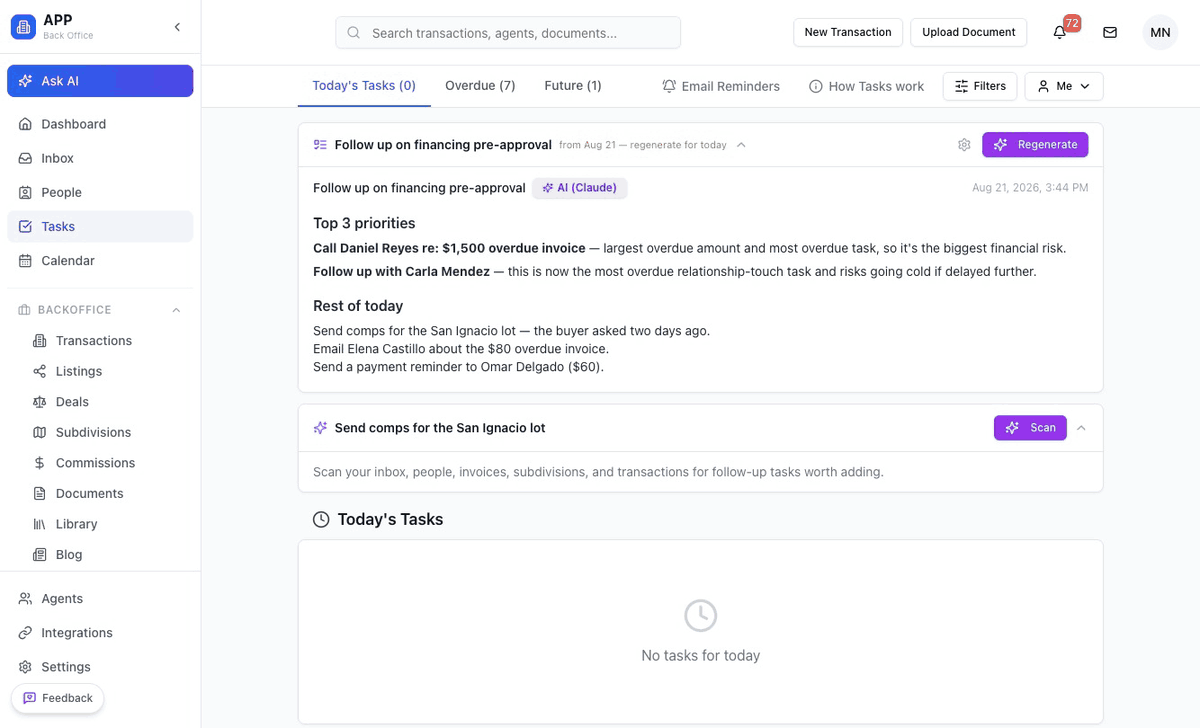 AI daily priorities with suggested tasks and the task type guide