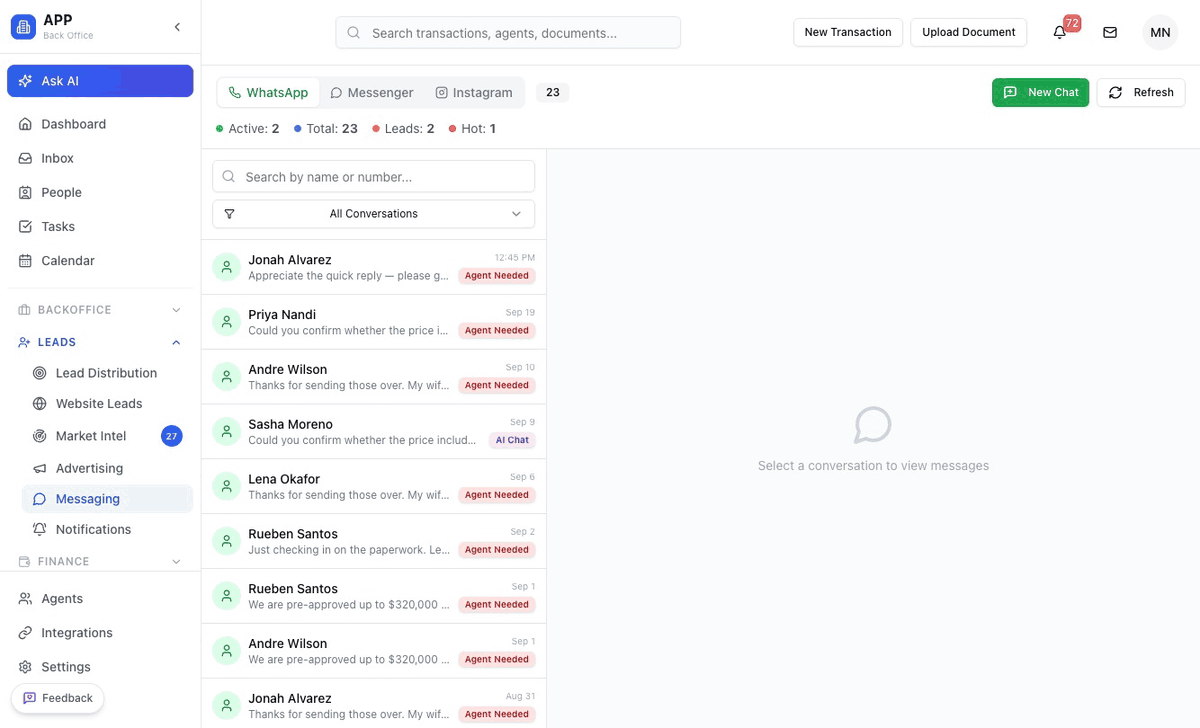 One inbox for WhatsApp, Facebook Messenger and Instagram conversations
